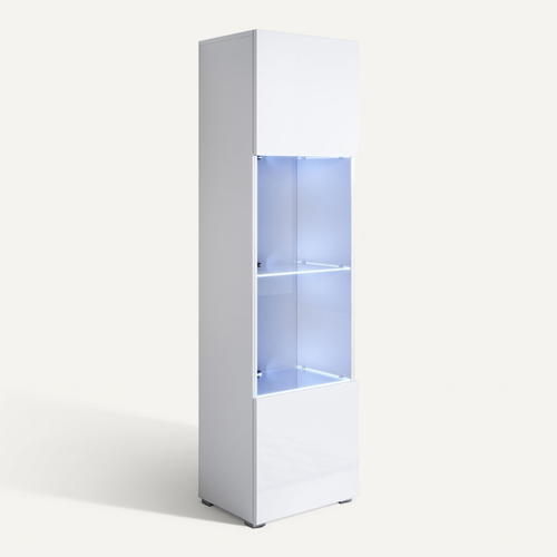 Vitrine Pour Salon Salle à Manger En Blanc Avec LED 40x29x167cm Luke V6