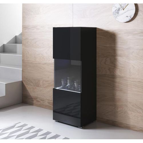 Vitrine Pour Salon Salle à Manger En Noir Avec LED 40x29x128cm Luke V3