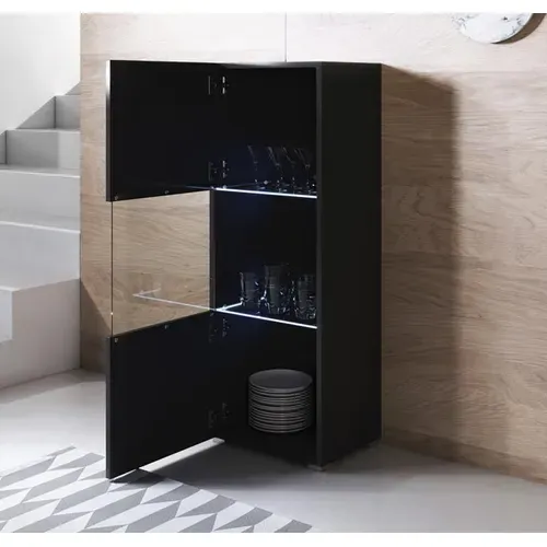 Vitrine Pour Salon Salle à Manger En Noir Avec LED 40x29x128cm Luke V3