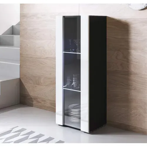 Vitrine Pour Salon Salle à Manger En Noir Et Blanc Avec LED 40x29x128cm Luke V2