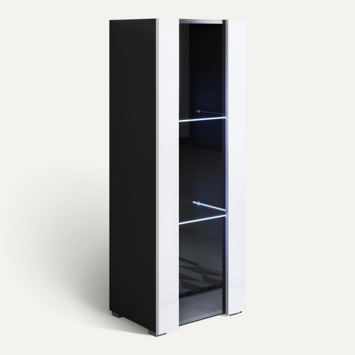 Vitrine Pour Salon Salle à Manger En Noir Et Blanc Avec LED 40x29x128cm Luke V2