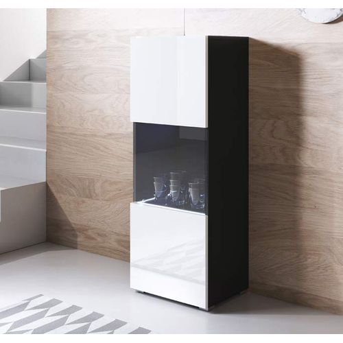 Vitrine Pour Salon Salle à Manger En Noir Et Blanc Avec LED 40x29x128cm Luke V3