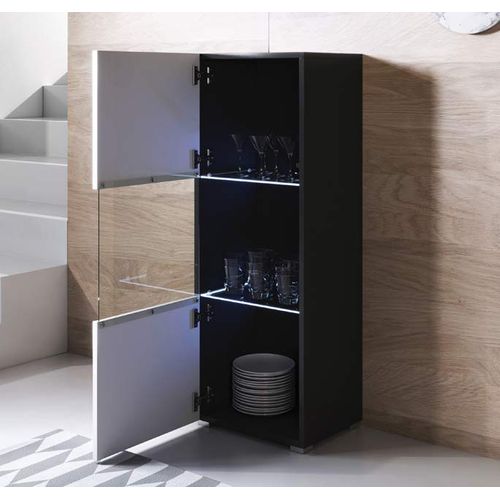 Vitrine Pour Salon Salle à Manger En Noir Et Blanc Avec LED 40x29x128cm Luke V3
