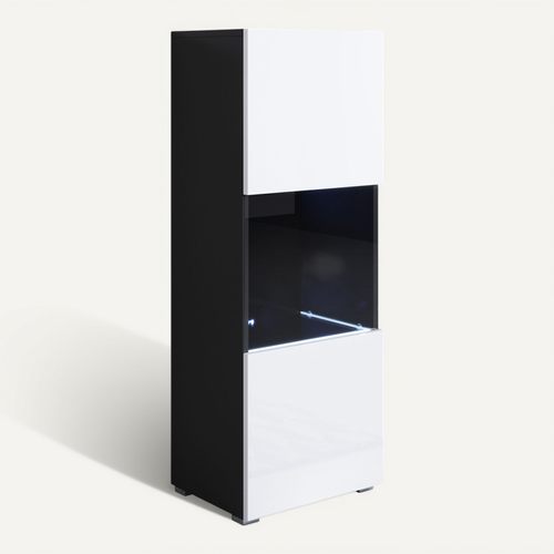 Vitrine Pour Salon Salle à Manger En Noir Et Blanc Avec LED 40x29x128cm Luke V3