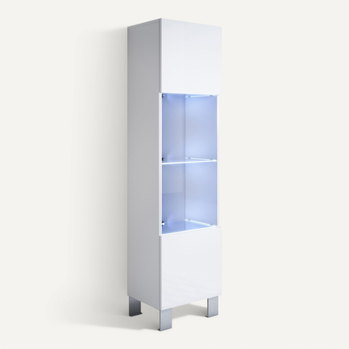 Vitrine Pour Salon Salle à Manger En Blanc Avec LED 40x29x177cm Luke V6