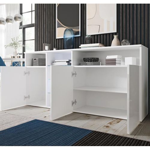 Bahut Buffet Pour Salon Salle à Manger En Blanc Avec LED 150x35x70cm Clark
