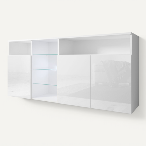 Bahut Buffet Pour Salon Salle à Manger En Blanc Avec LED 150x35x70cm Clark