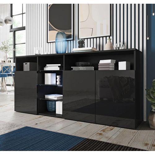Bahut Buffet Pour Salon Salle à Manger En Noir Avec LED 150x35x70cm Clark