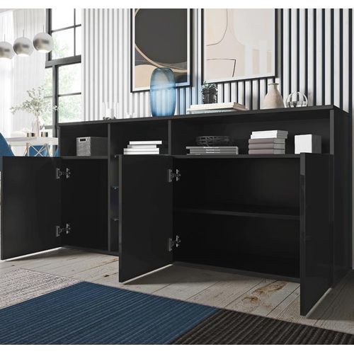 Bahut Buffet Pour Salon Salle à Manger En Noir Avec LED 150x35x70cm Clark