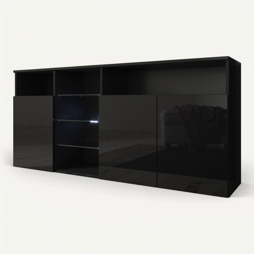 Bahut Buffet Pour Salon Salle à Manger En Noir Avec LED 150x35x70cm Clark