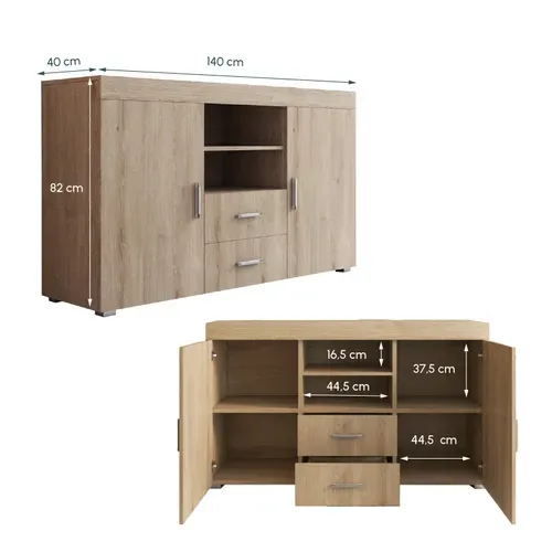 Bahut Buffet Pour Salon Salle à Manger En Sonoma 140x40x80cm Roque