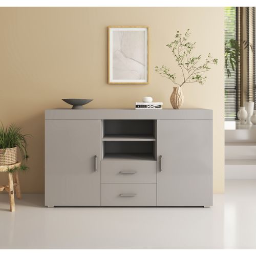 Bahut Buffet Pour Salon Salle à Manger En Gris 140x40x80cm Roque