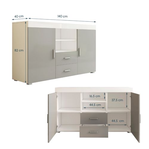 Bahut Buffet Pour Salon Salle à Manger En Blanc Et Gris 140x40x80cm Roque