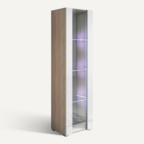 Vitrine Pour Salon Salle à Manger En Sonoma Et Blanc Avec LED 40x29x167cm Luke V5