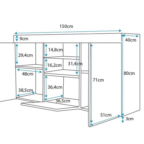 Bahut Buffet Pour Salon Salle à Manger En Blanc Avec LED 150x40x80cm Natolia
