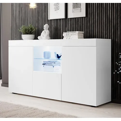 Bahut Buffet Pour Salon Salle à Manger En Blanc Avec LED 150x40x80cm Natolia