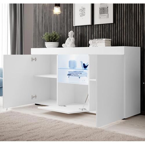 Bahut Buffet Pour Salon Salle à Manger En Blanc Avec LED 150x40x80cm Natolia