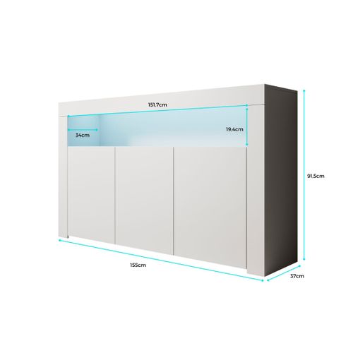 Bahut Buffet Pour Salon Salle à Manger En Blanc Et Noir Avec LED 155x37x91,5cm Rialta
