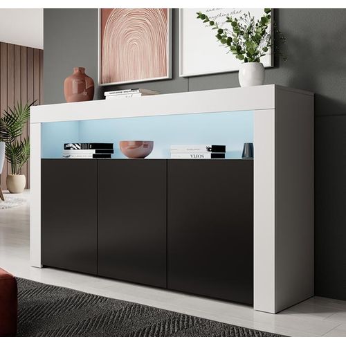 Bahut Buffet Pour Salon Salle à Manger En Blanc Et Noir Avec LED 155x37x91,5cm Rialta