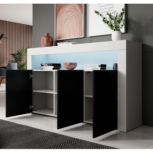 Bahut Buffet Pour Salon Salle à Manger En Blanc Et Noir Avec LED 155x37x91,5cm Rialta