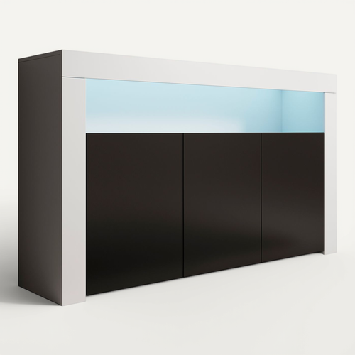 Bahut Buffet Pour Salon Salle à Manger En Blanc Et Noir Avec LED 155x37x91,5cm Rialta