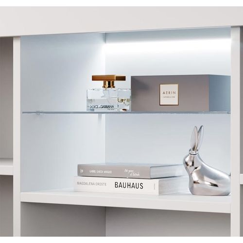 Bahut Buffet Pour Salon Salle à Manger En Blanc Et Noir Avec LED 135x34x73cm Sefora
