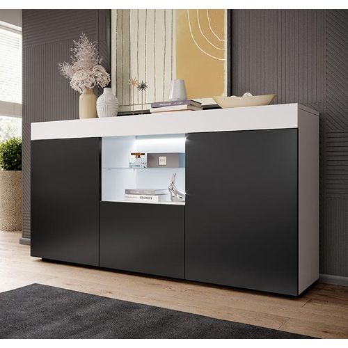 Bahut Buffet Pour Salon Salle à Manger En Blanc Et Noir Avec LED 135x34x73cm Sefora