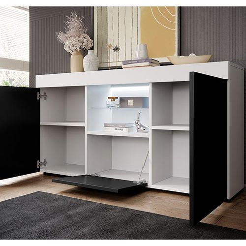 Bahut Buffet Pour Salon Salle à Manger En Blanc Et Noir Avec LED 135x34x73cm Sefora