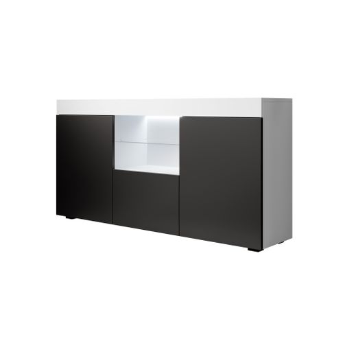 Bahut Buffet Pour Salon Salle à Manger En Blanc Et Noir Avec LED 135x34x73cm Sefora