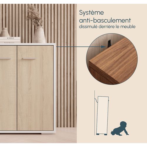 Bahut Buffet Bas Pour Salon Salle à Manger En Blanc Et Sonoma 60x30x71cm Lander L2