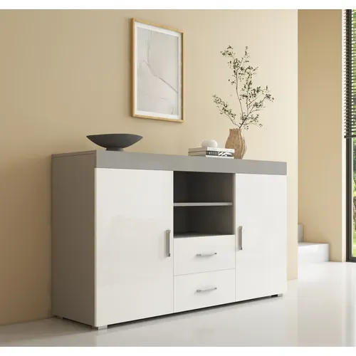 Bahut Buffet Pour Salon Salle à Manger En Gris Et Blanc 140x40x80cm Roque