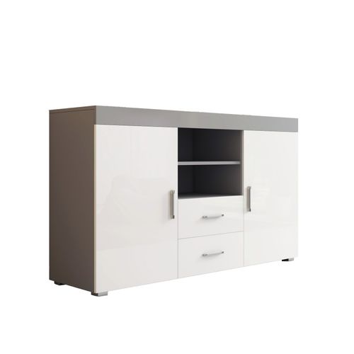 Bahut Buffet Pour Salon Salle à Manger En Gris Et Blanc 140x40x80cm Roque