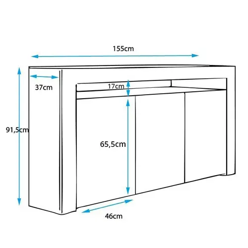 Bahut Buffet Pour Salon Salle à Manger En Blanc Et Noir Avec LED 155x37x91,5cm Aker