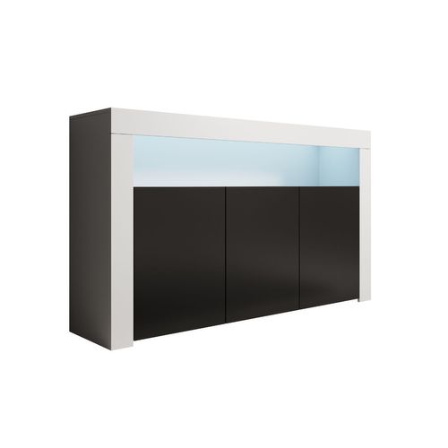 Bahut Buffet Pour Salon Salle à Manger En Blanc Et Noir Avec LED 155x37x91,5cm Aker