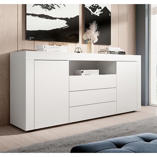 Bahut Buffet Pour Salon Salle à Manger En Blanc 160x35x72cm Yanis