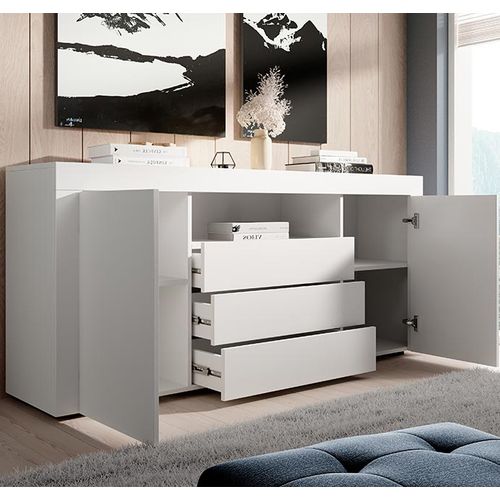 Bahut Buffet Pour Salon Salle à Manger En Blanc 160x35x72cm Yanis