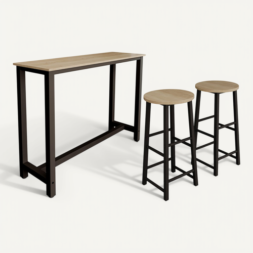 Table Haute Avec 2 Tabourets En Noir Et Sonoma 140x40x100cm Ani