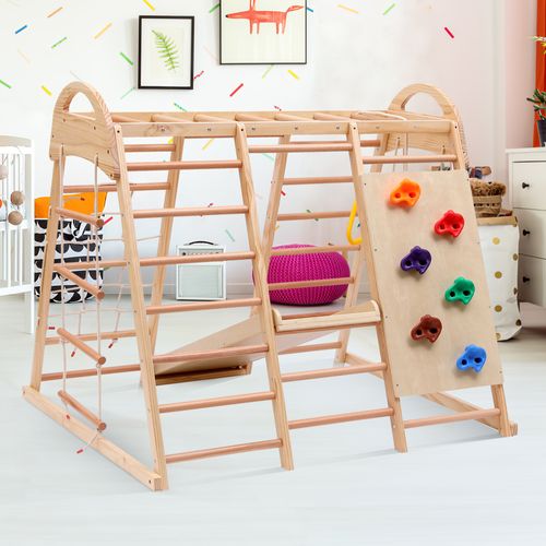 Structure De Jeu 7 En 1,structure D'escalade Enfant Bois Massif, 134×120×120 Cm,portique D'escalade