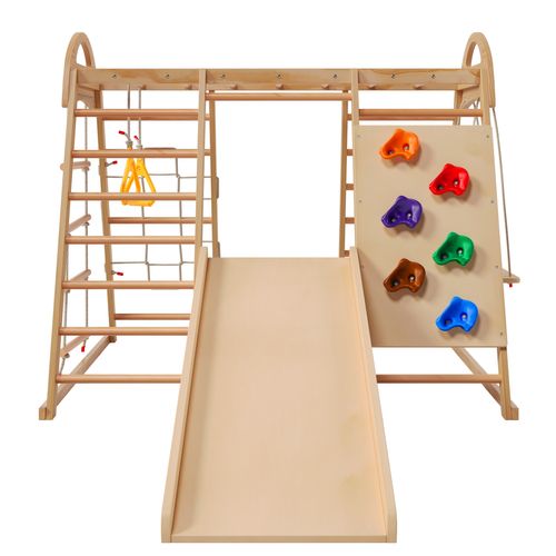 Structure De Jeu 7 En 1,structure D'escalade Enfant Bois Massif, 134×120×120 Cm,portique D'escalade