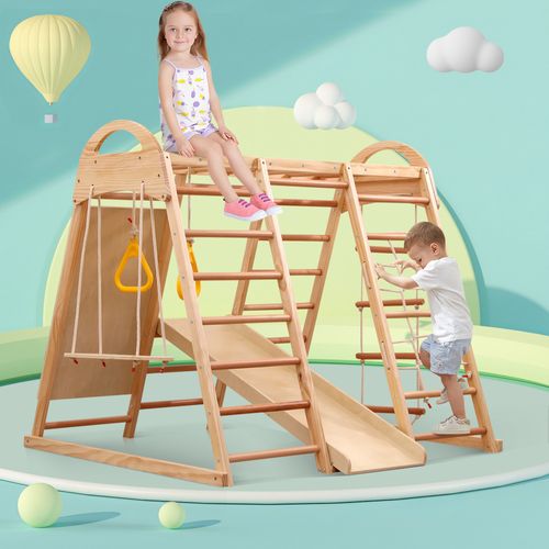 Structure De Jeu 7 En 1,structure D'escalade Enfant Bois Massif, 134×120×120 Cm,portique D'escalade