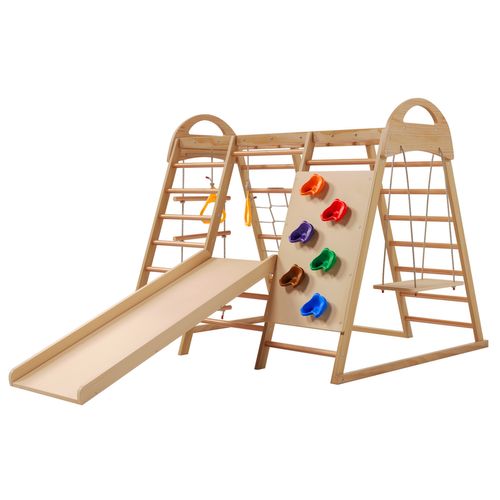 Structure De Jeu 7 En 1,structure D'escalade Enfant Bois Massif, 134×120×120 Cm,portique D'escalade