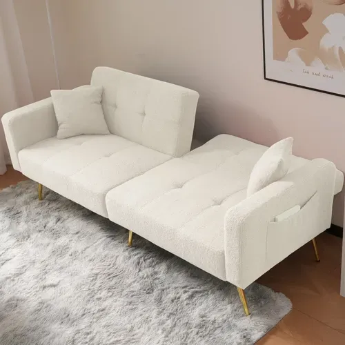 Canapé Convertible En Tissu - Blanc
