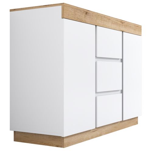 Commode Avec 3 Tiroirs Et 2 Portes, Meuble De Rangement, Pour Salon Et Chambre, Blanc Et Chêne