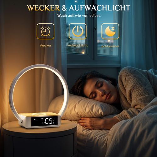 Lampe De Chevet Avec Fonction De Charge Sans Fil Qi De 10w, Couleur Blanc