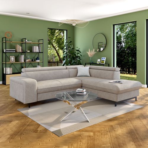 Canapé d'angle convertible EMMA droit orlando sable