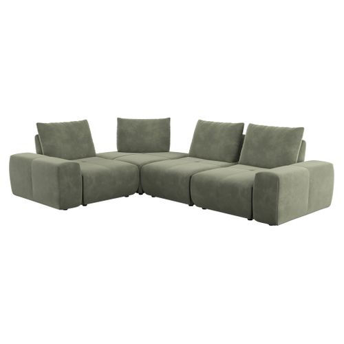 Canapé d'angle modulable MAJA tissu miracle kaki vue 3/4