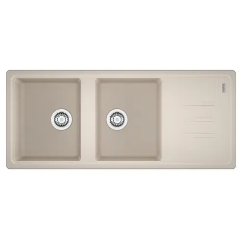 Evier granit 2 bacs MALTA 116 x 50 cm taupe vue de face