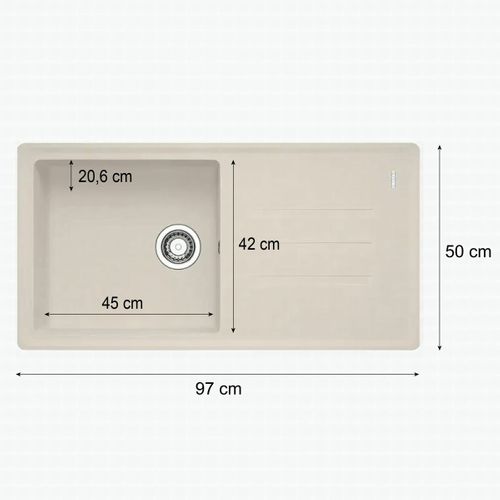 Evier granit 1 bac MALTA 97 x 50 cm taupe