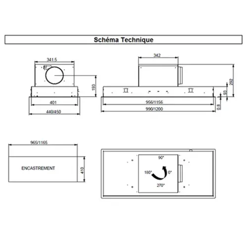Hotte Plafond 99cm 59db 606m3/h Inox - 6209275
