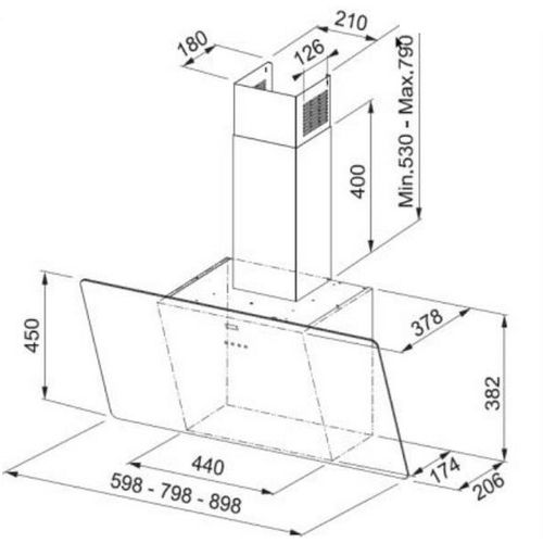Hotte Décorative Inclinée 90cm 720m3/h Noir 470070